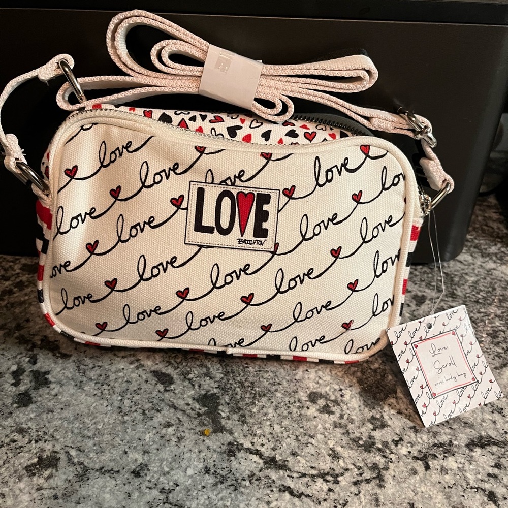 Brighton Crossbody Canvas Camera Bag Love Scroll Red White Blue NEW